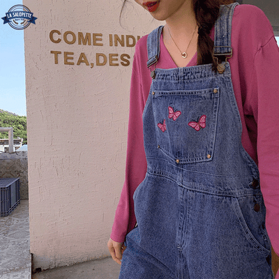 Salopette Broderie Rose Brodé