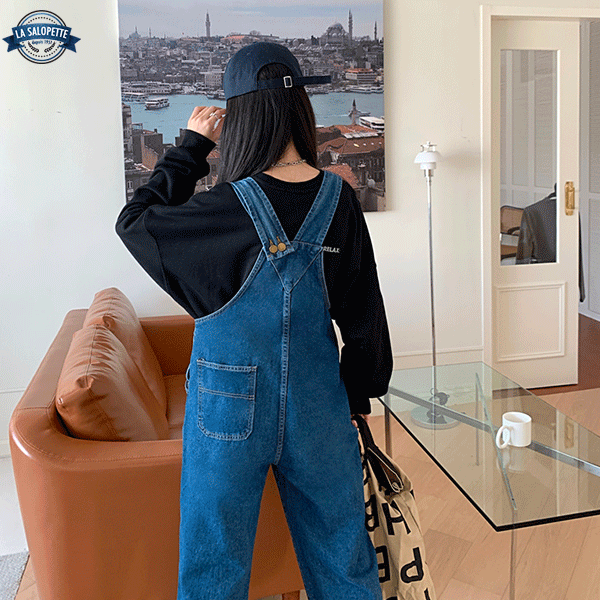 Denimhängselbyxor Navy Lady