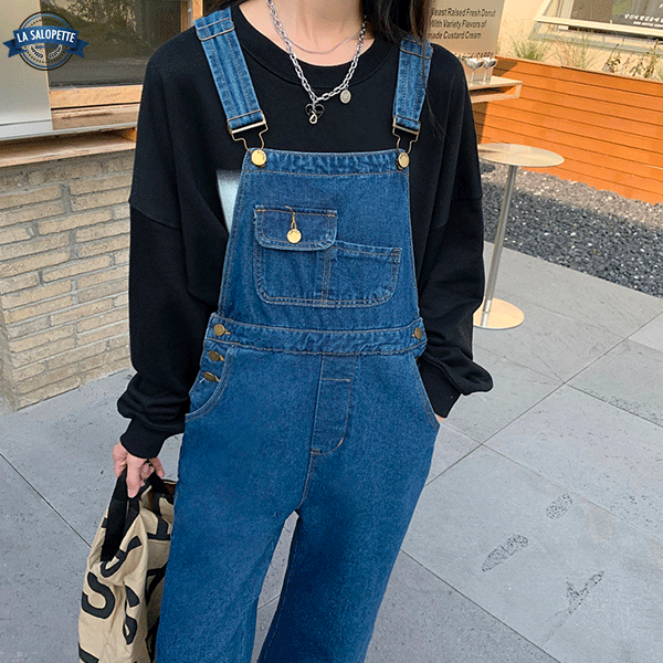 Denimhängselbyxor Navy Lady