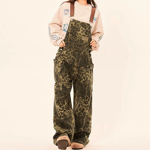 Vintage Hängselbyxor Leopardmönster