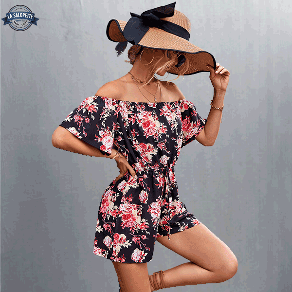 Svart blommig Camellia Playsuit