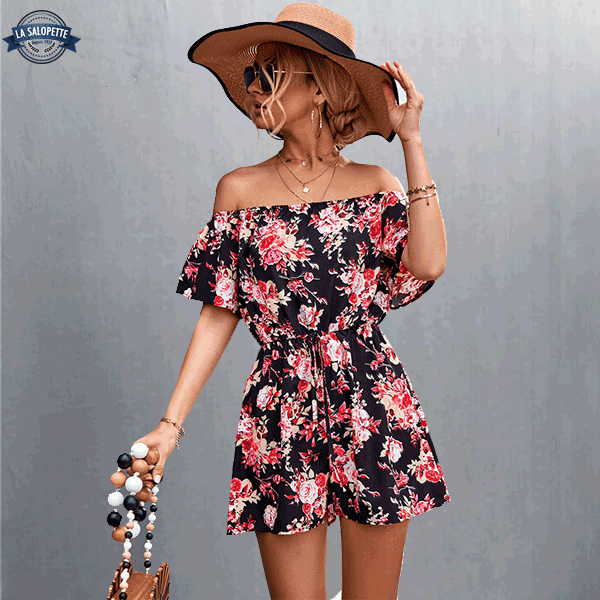 Svart blommig Camellia Playsuit