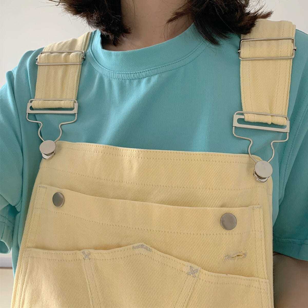 Denimhängselbyxor Pastellgul