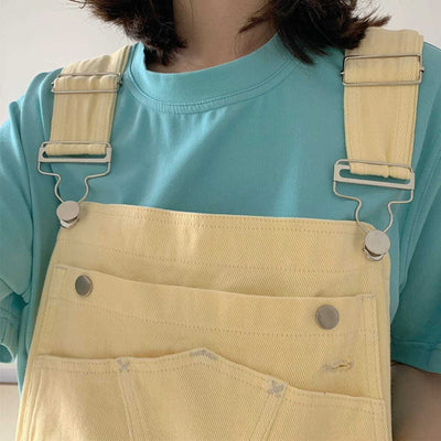 Denimhängselbyxor Pastellgul
