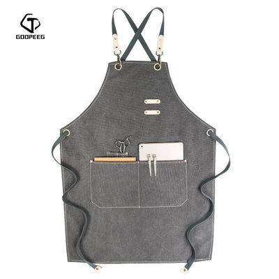 GOOPEEG sommar canvas arbetsförkläde denim koreansk version frisör frisör blommig barista anpassad LOGO midja