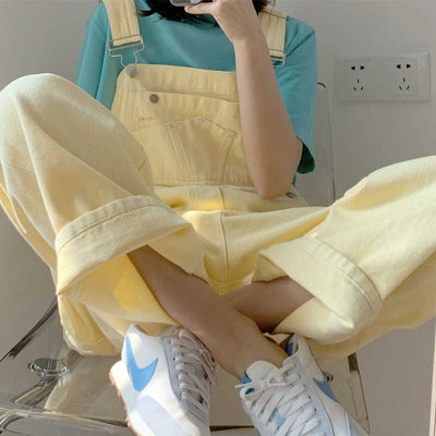 DenimHängselbyxor <br> Pastellgul