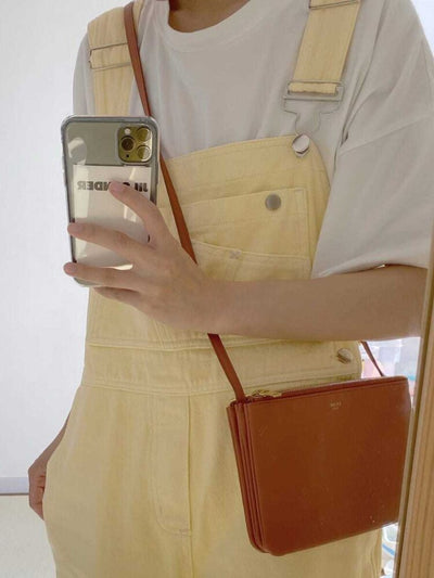 DenimHängselbyxor <br> Pastellgul