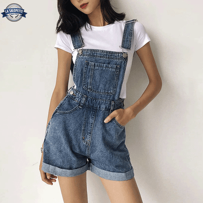Korta hängselbyxor Electra blå jeans