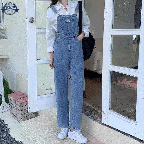 Denimhängselbyxor Lång