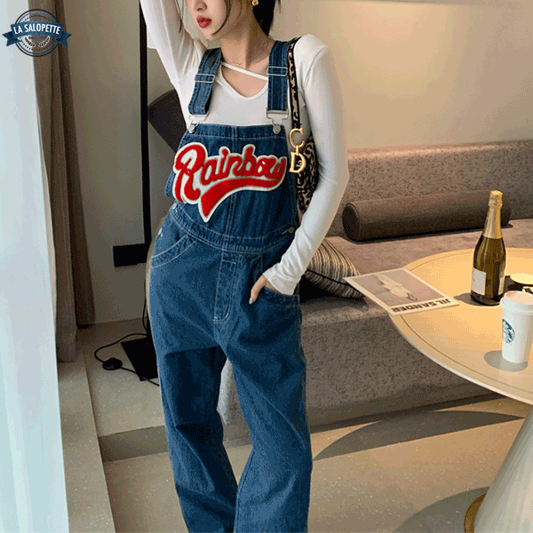 Denimhängselbyxor Regnbåge