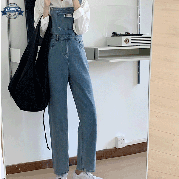 Denimhängselbyxor Lång