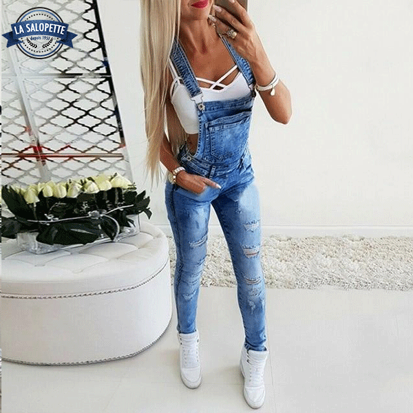 Denimhängselbyxor Smal Oia