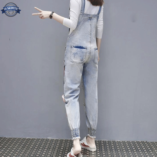 Denimhängselbyxor Rosig katt