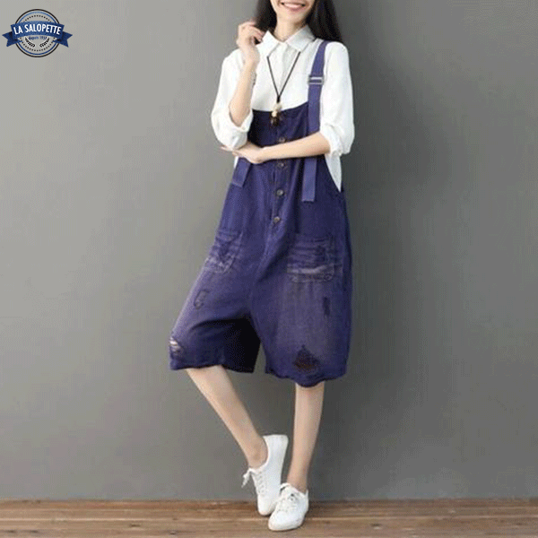 Denimhängselbyxor Violett Tainan