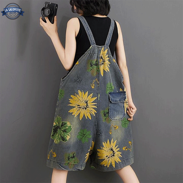 Denimhängselbyxor Jamaicanskt blommönster