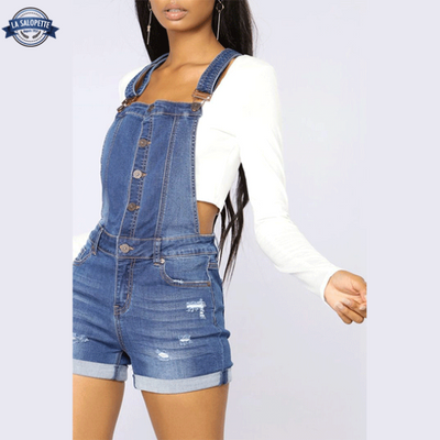 Hängselbyxor  Shorts<br> i Jean Azure