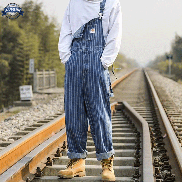 Denimhängselbyxor Randig man regnjacka