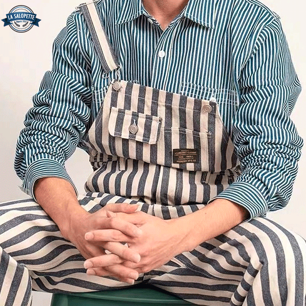 Arbetshängselbyxor Okaido Stripes