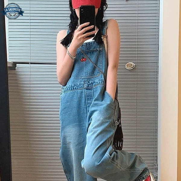 Denimhängselbyxor Baggy för kvinnor