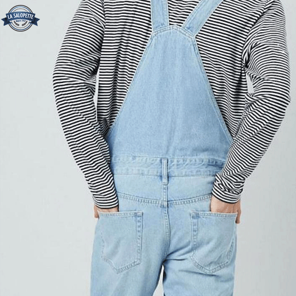 Denimhängselbyxor Ljusblå Ripped Raw