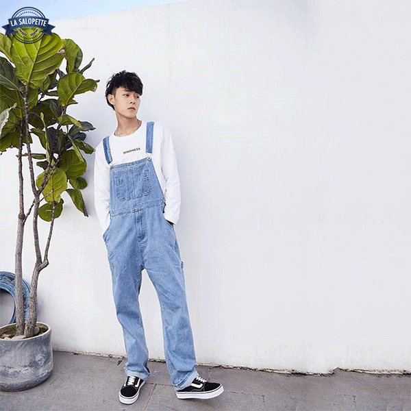 Denimhängselbyxor Blå i Light Denim Leto