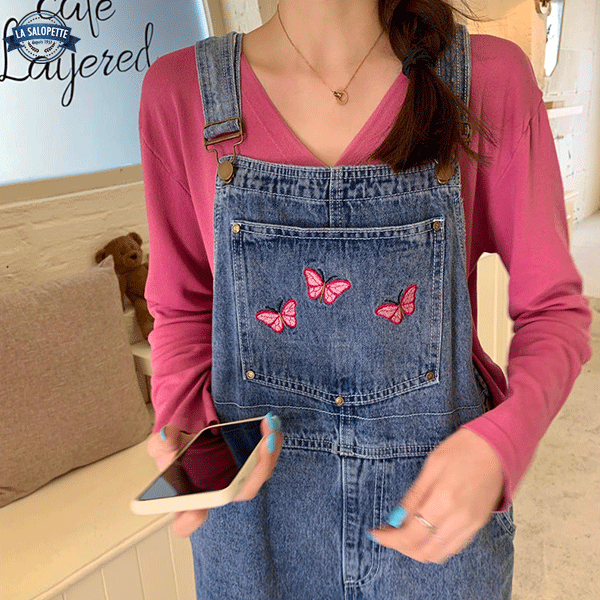 Denimhängselbyxor Fjärilsbroderi