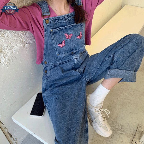 Denimhängselbyxor Fjärilsbroderi