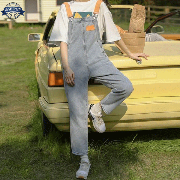 Denimhängselbyxor Suspender Färg Orange
