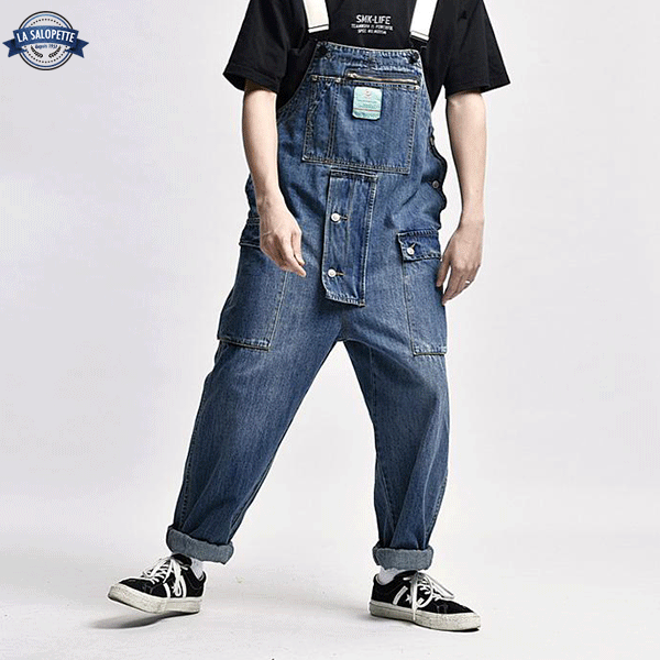 Denimhängselbyxor Mörkblå stad