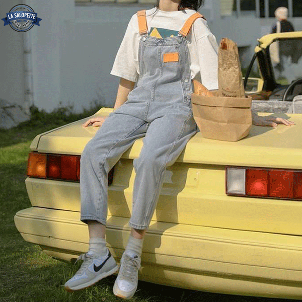 Denimhängselbyxor Suspender Färg Orange