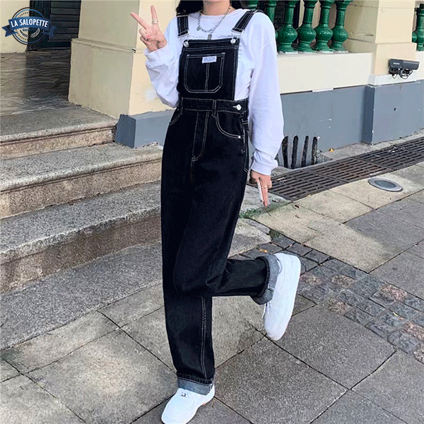Denimhängselbyxor Blå Flare
