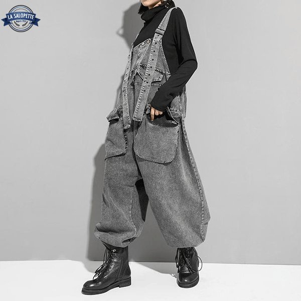 Denimhängselbyxor Grå kvinna Toshima