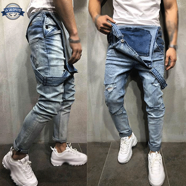 Denimhängselbyxor Blue Man Grizzy