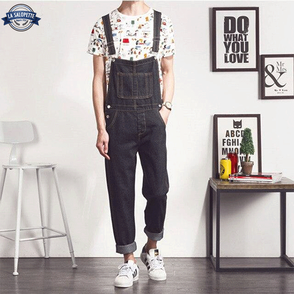 Denimhängselbyxor män vintage trend