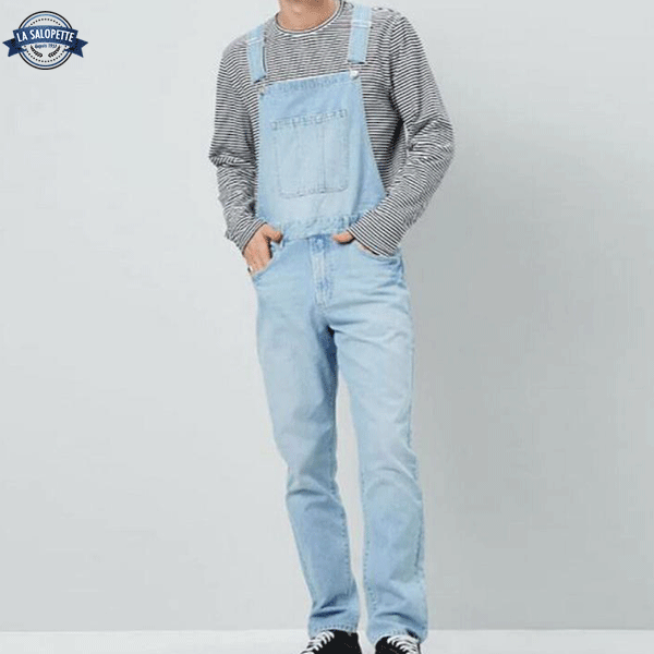 Denimhängselbyxor Ljusblå Ripped Raw