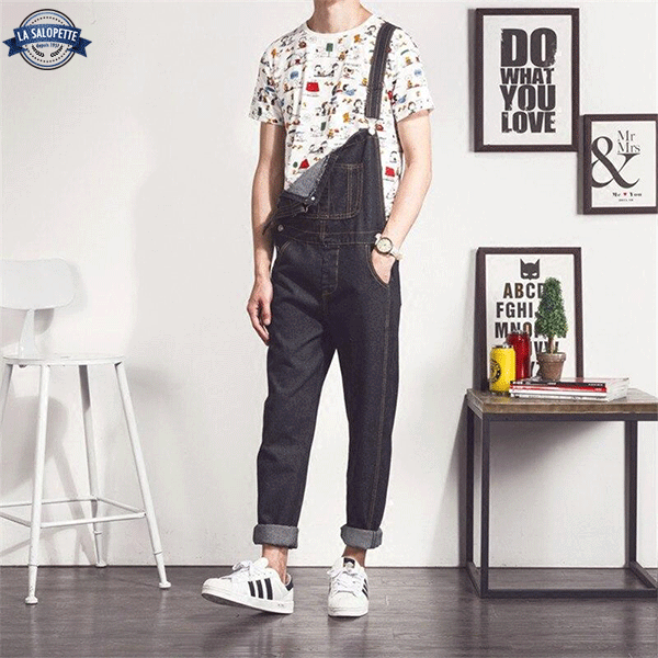 Denimhängselbyxor män vintage trend