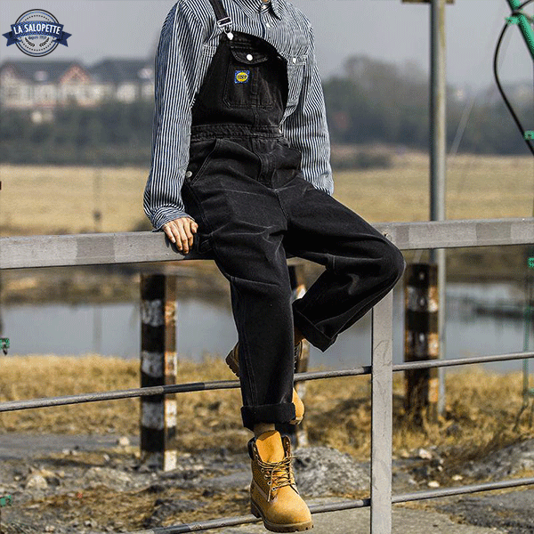 Denimhängselbyxor Rameau Svart