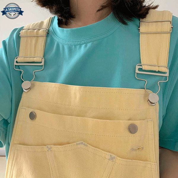 Denimhängselbyxor Pastellgul