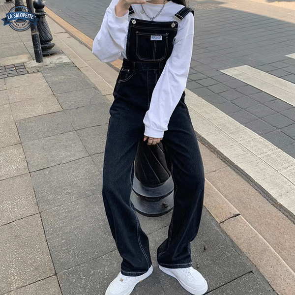Denimhängselbyxor Blå Flare