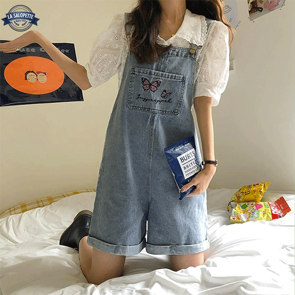 Korta hängselbyxor i Denim Woman Ottawa