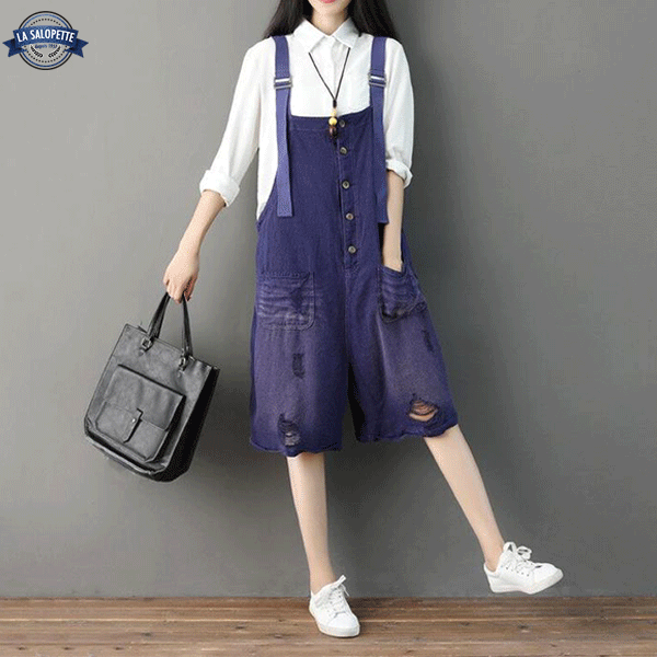 Denimhängselbyxor Violett Tainan